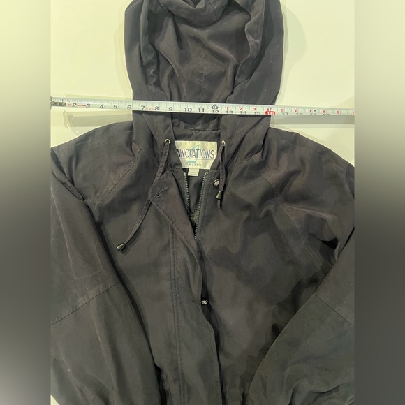 Vintage Utility Jacket Made in Egypt Black Hooded Pockets Cinched Waist Large - Picture 12 of 16